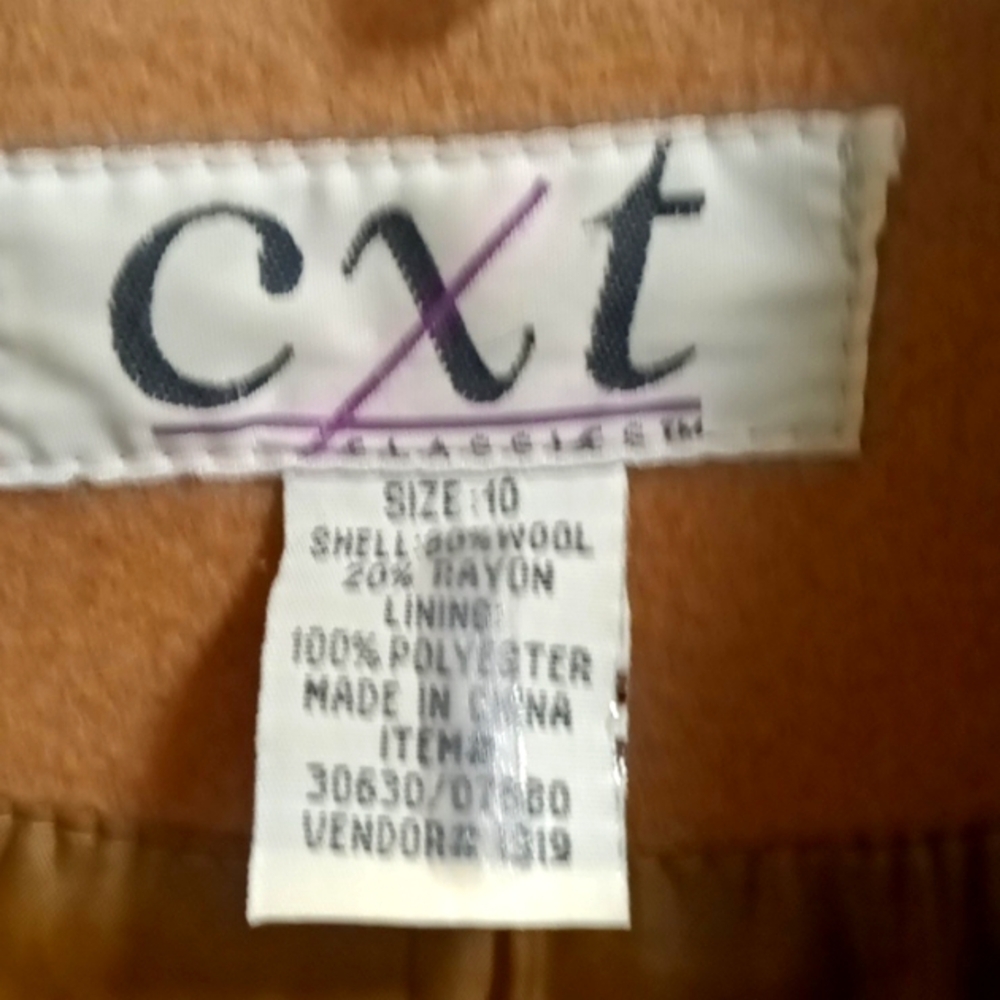 VTG cxt classics wool/rayon blend tan short coat w slanted deep pockets Sz 10